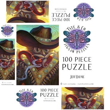 Turquoise Kid Cowboy Cat - Jeff Haynie 100 Jigsaw Puzzle box 3D Modell