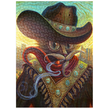 puzzleplate Turquoise Kid Cowboy Cat - Jeff Haynie 500 Jigsaw Puzzle
