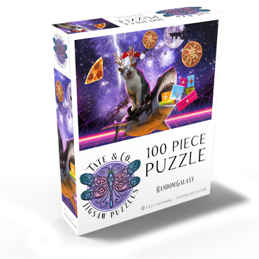 Christmas Cat Riding Shark in Space - Random Galaxy 100 Jigsaw Puzzle box view2