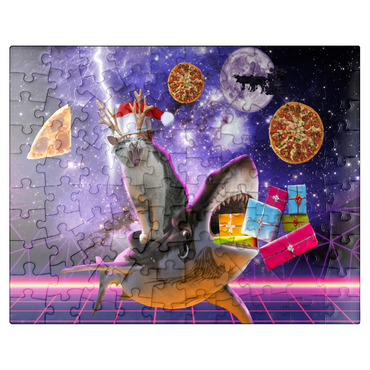 puzzleplate Christmas Cat Riding Shark in Space - Random Galaxy 100 Jigsaw Puzzle
