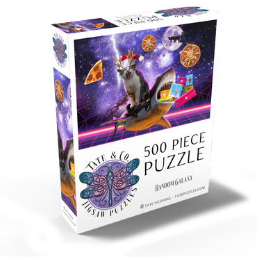 Christmas Cat Riding Shark in Space - Random Galaxy 500 Jigsaw Puzzle box view2