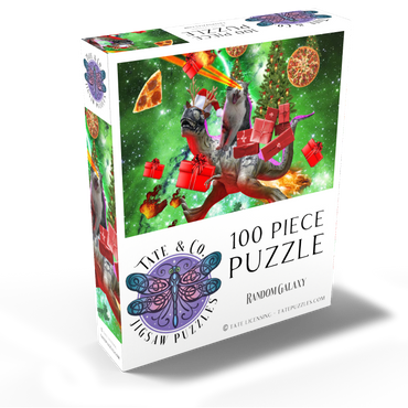 Christmas Present Cat Riding Dinosaur - Random Galaxy 100 Jigsaw Puzzle box view2