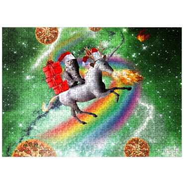 puzzleplate Christmas Unicorn Cat Adventuring in Space - Random Galaxy 500 Jigsaw Puzzle