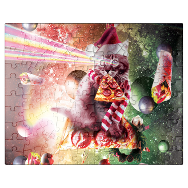 puzzleplate Pizza Laser Cat Celebrating Christmas - Random Galaxy 100 Jigsaw Puzzle