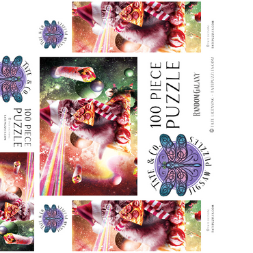 Pizza Laser Cat Celebrating Christmas - Random Galaxy 100 Jigsaw Puzzle box 3D Modell