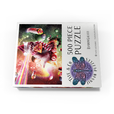 Pizza Laser Cat Celebrating Christmas - Random Galaxy 500 Jigsaw Puzzle box view3