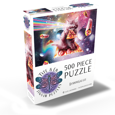 Rainbow Space Cat Firing Pizza Lasers - Random Galaxy 500 Jigsaw Puzzle box view2