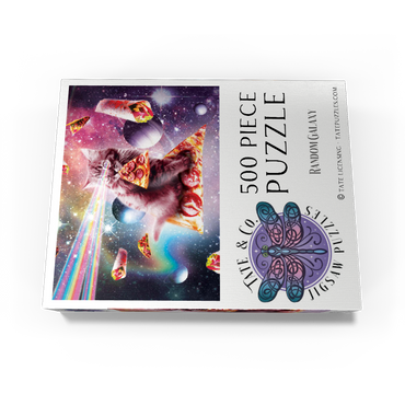 Rainbow Space Cat Firing Pizza Lasers - Random Galaxy 500 Jigsaw Puzzle box view3