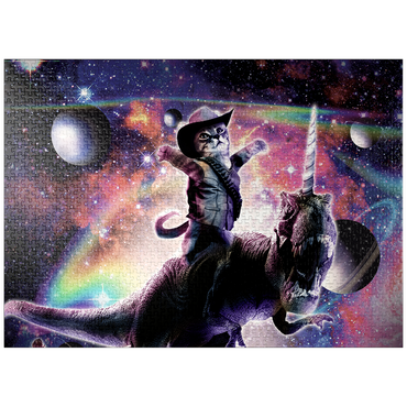 puzzleplate Cowboy Cat with Dinosaur in Galaxy - Random Galaxy 1000 Jigsaw Puzzle
