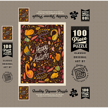 Happy Autum, Colorful Autumn Harvest with Leaves and Gourds 100 Jigsaw Puzzle box 3D Modell