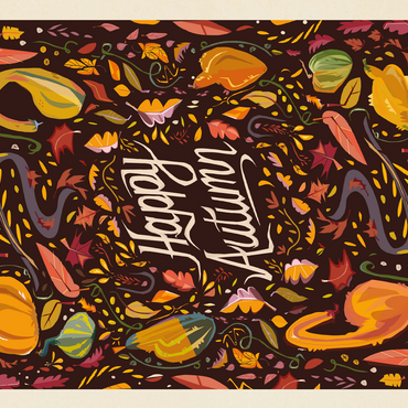 Happy Autum, Colorful Autumn Harvest with Leaves and Gourds 500 Jigsaw Puzzle 3D Modell