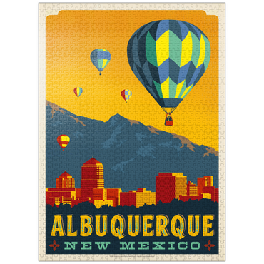 puzzleplate Albuquerque, New Mexico Skyline with Hot Air Balloons and Mountains 1000 Jigsaw Puzzle