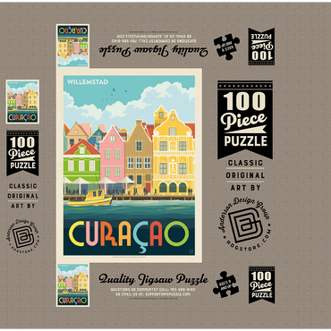 Curaçao: Willemstad Waterfront with Colorful Dutch Architecture 100 Jigsaw Puzzle box 3D Modell