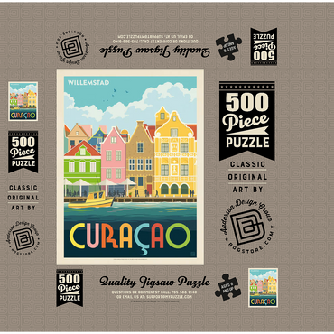 Curaçao: Willemstad Waterfront with Colorful Dutch Architecture 500 Jigsaw Puzzle box 3D Modell