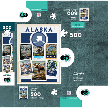 Collage: Alaska State Symbols 500 Jigsaw Puzzle box 3D Modell