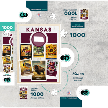 Collage: Kansas State Symbols 1000 Jigsaw Puzzle box 3D Modell