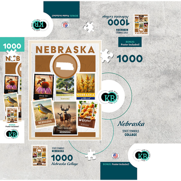 Collage: Nebraska State Symbols 1000 Jigsaw Puzzle box 3D Modell