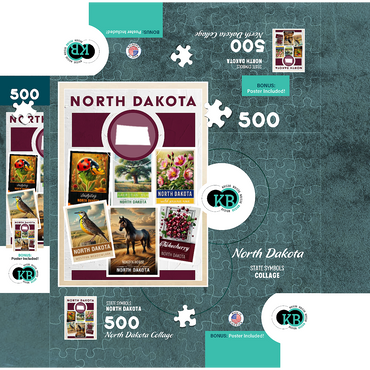 Collage: North Dakota State Symbols 500 Jigsaw Puzzle box 3D Modell