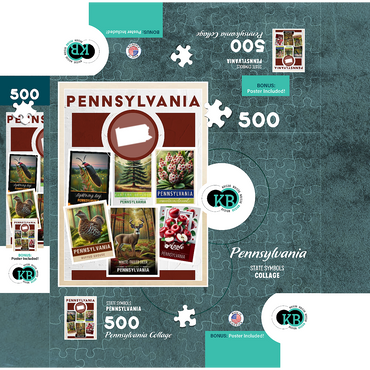 Collage: Pennsylvania State Symbols 500 Jigsaw Puzzle box 3D Modell