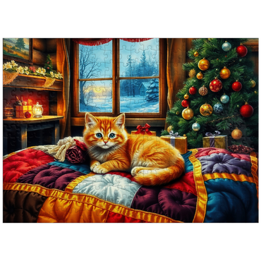 puzzleplate Cozy Christmas Cabin Kitten Winter Window View 300 Jigsaw Puzzle