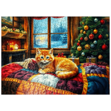 puzzleplate Cozy Christmas Cabin Kitten Winter Window View 500 Jigsaw Puzzle
