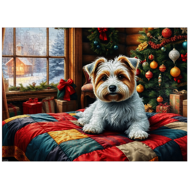 puzzleplate Cozy Christmas Cabin Puppy Portrait 300 Jigsaw Puzzle