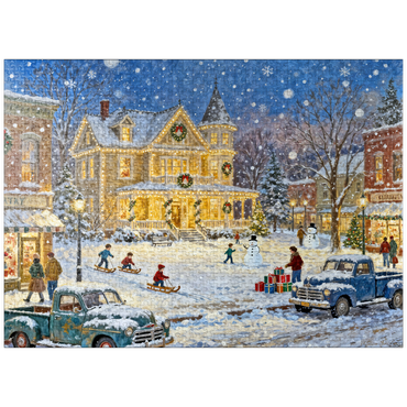 puzzleplate Snowy Victorian Christmas Town Square House 1000 Jigsaw Puzzle