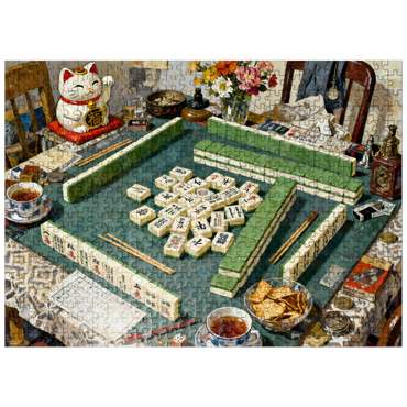 puzzleplate Mahjong Table Still Life With Lucky Cat 500 Jigsaw Puzzle