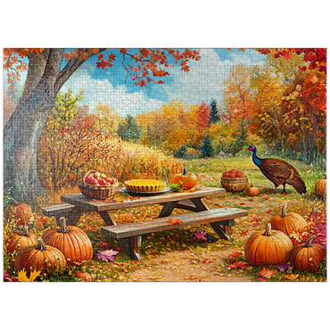 puzzleplate Autumn Harvest Picnic Table with Pumpkins 1000 Jigsaw Puzzle