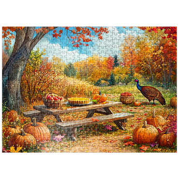 puzzleplate Autumn Harvest Picnic Table with Pumpkins 500 Jigsaw Puzzle