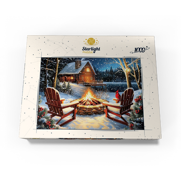 Cozy Lakeside Log Cabin Winter Firepit 1000 Jigsaw Puzzle box view3