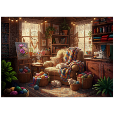 puzzleplate Cozy Craft Room Cats and Yarn 300 Jigsaw Puzzle