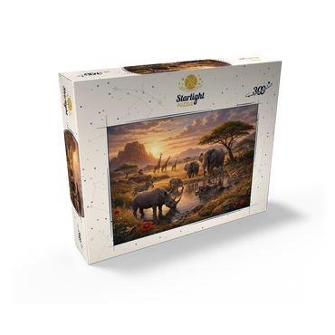 African Savanna Waterhole Sunset Wildlife 300 Jigsaw Puzzle box view2