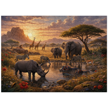 puzzleplate African Savanna Waterhole Sunset Wildlife 300 Jigsaw Puzzle