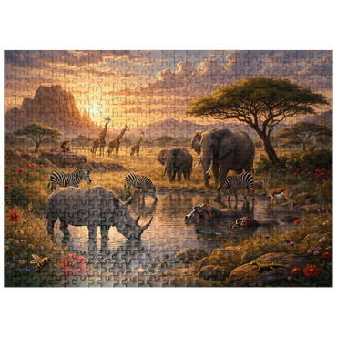 puzzleplate African Savanna Waterhole Sunset Wildlife 500 Jigsaw Puzzle