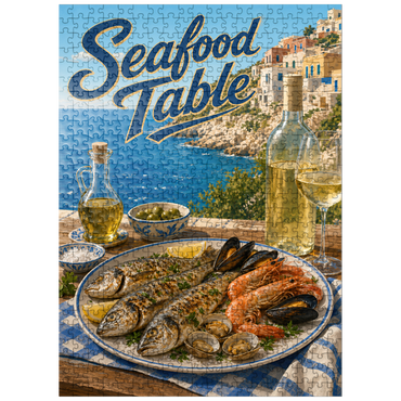 puzzleplate Amalfi Coast Seafood Table by the Sea 500 Jigsaw Puzzle