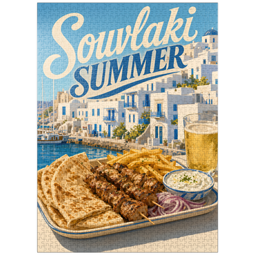 puzzleplate Greek Island Waterfront Souvlaki Summer Feast 1000 Jigsaw Puzzle
