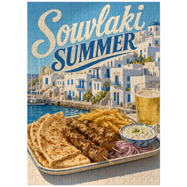 puzzleplate Greek Island Waterfront Souvlaki Summer Feast 300 Jigsaw Puzzle