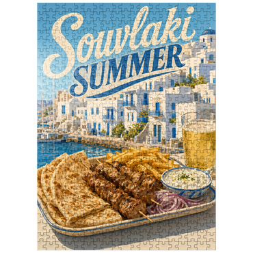puzzleplate Greek Island Waterfront Souvlaki Summer Feast 500 Jigsaw Puzzle