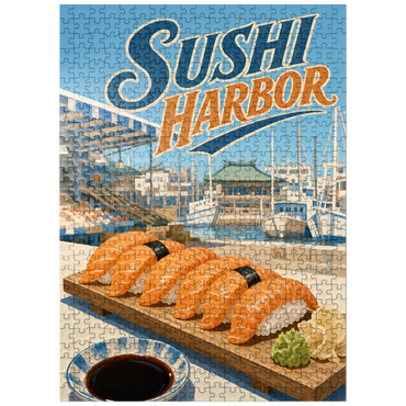 puzzleplate Sushi Harbor Waterfront Market Salmon Nigiri 500 Jigsaw Puzzle