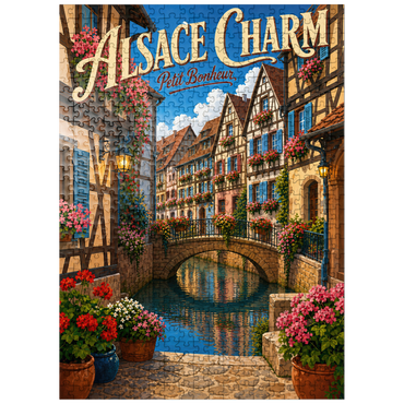 puzzleplate Alsace Canal Village Floral Charm 500 Jigsaw Puzzle