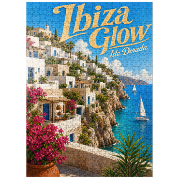 puzzleplate Ibiza Coastal Village Golden Glow 500 Jigsaw Puzzle