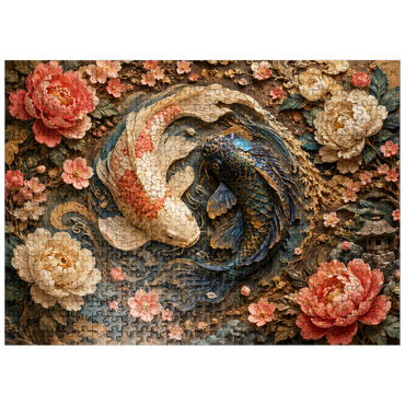 puzzleplate Yin Yang Koi Floral Elegance 500 Jigsaw Puzzle