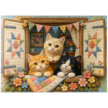 puzzleplate Cozy Quilt Window Cats 1000 Jigsaw Puzzle