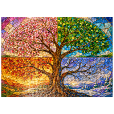 puzzleplate Four Seasons Tree of Life Stained Glass 500 Jigsaw Puzzle