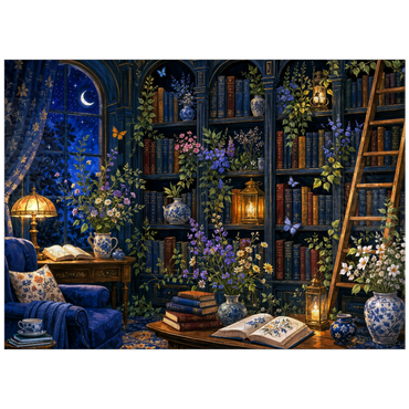 puzzleplate Botanical Midnight Library Glow 300 Jigsaw Puzzle