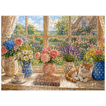 puzzleplate Cottage Window Bouquet Garden Charm 500 Jigsaw Puzzle