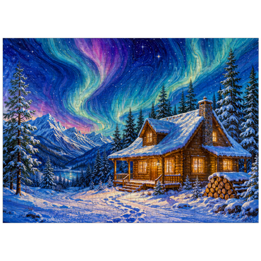 puzzleplate Northern Lights Cabin Winter Serenity 300 Jigsaw Puzzle