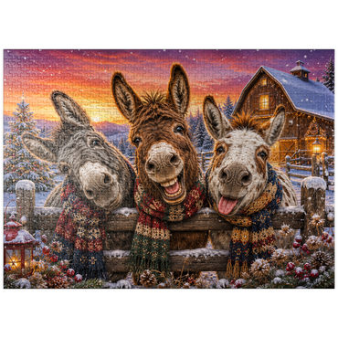 puzzleplate Christmas Donkeys with Winter Scarves 1000 Jigsaw Puzzle