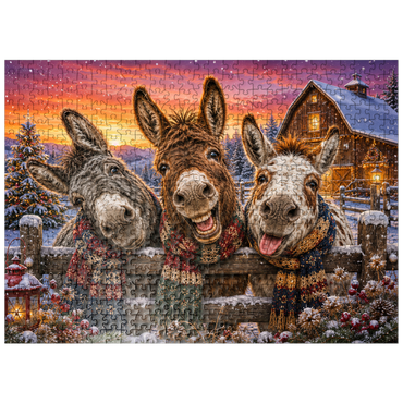 puzzleplate Christmas Donkeys with Winter Scarves 500 Jigsaw Puzzle